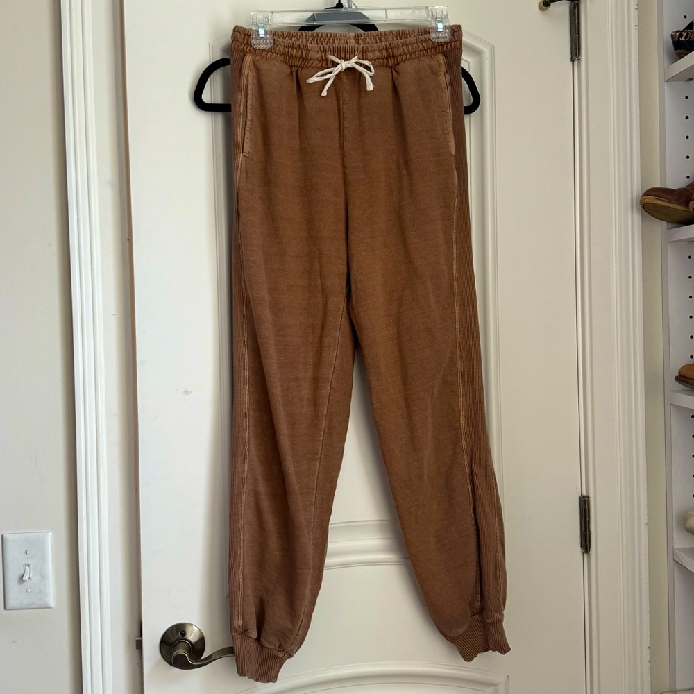 Zenana Camel Sweatpants Joggers with Side Detailing